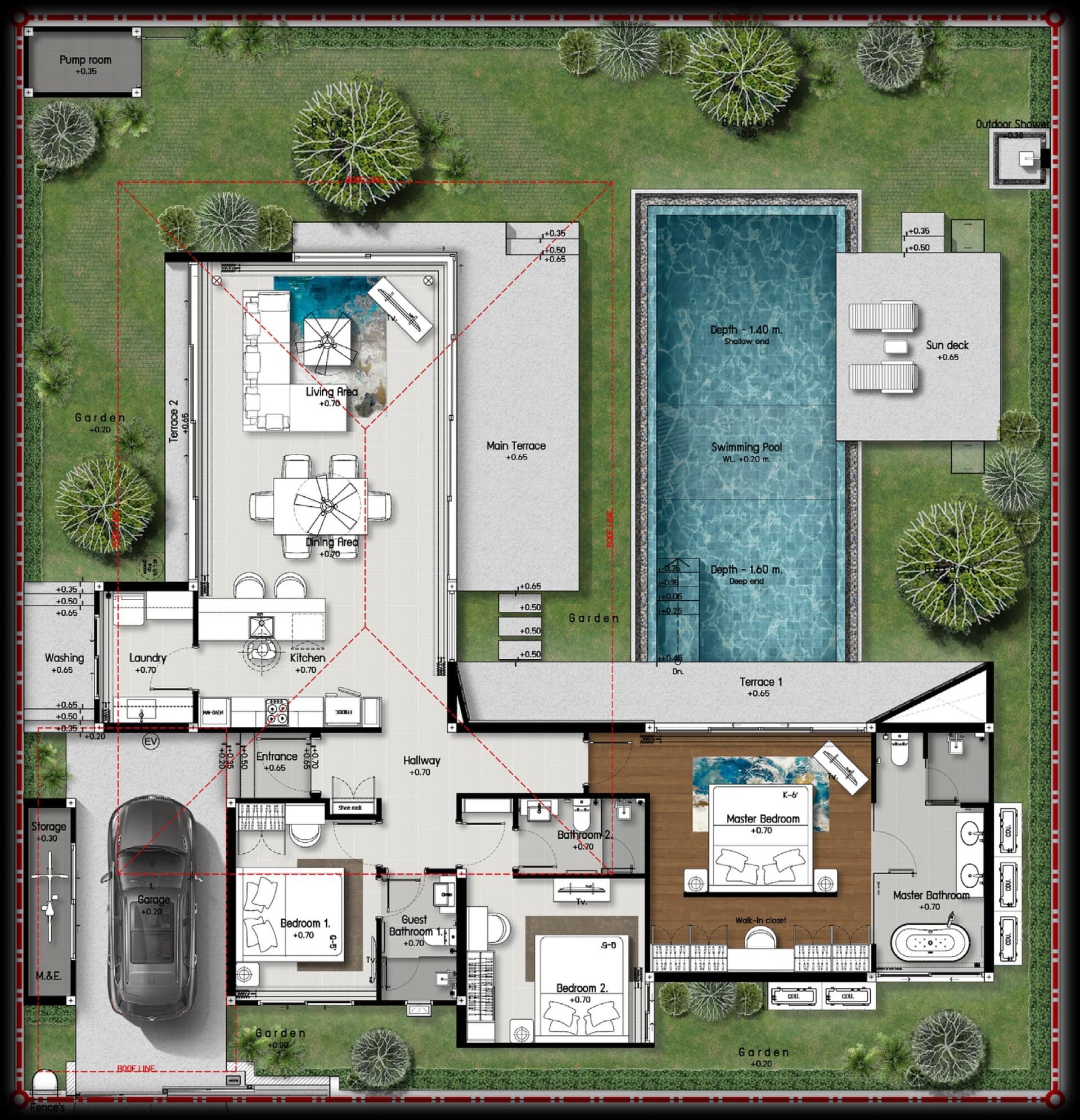 Botanica Four Seasons Type A floor plan — 506 sq.m. land, 3 bed / 3 bath, Modern Zen design