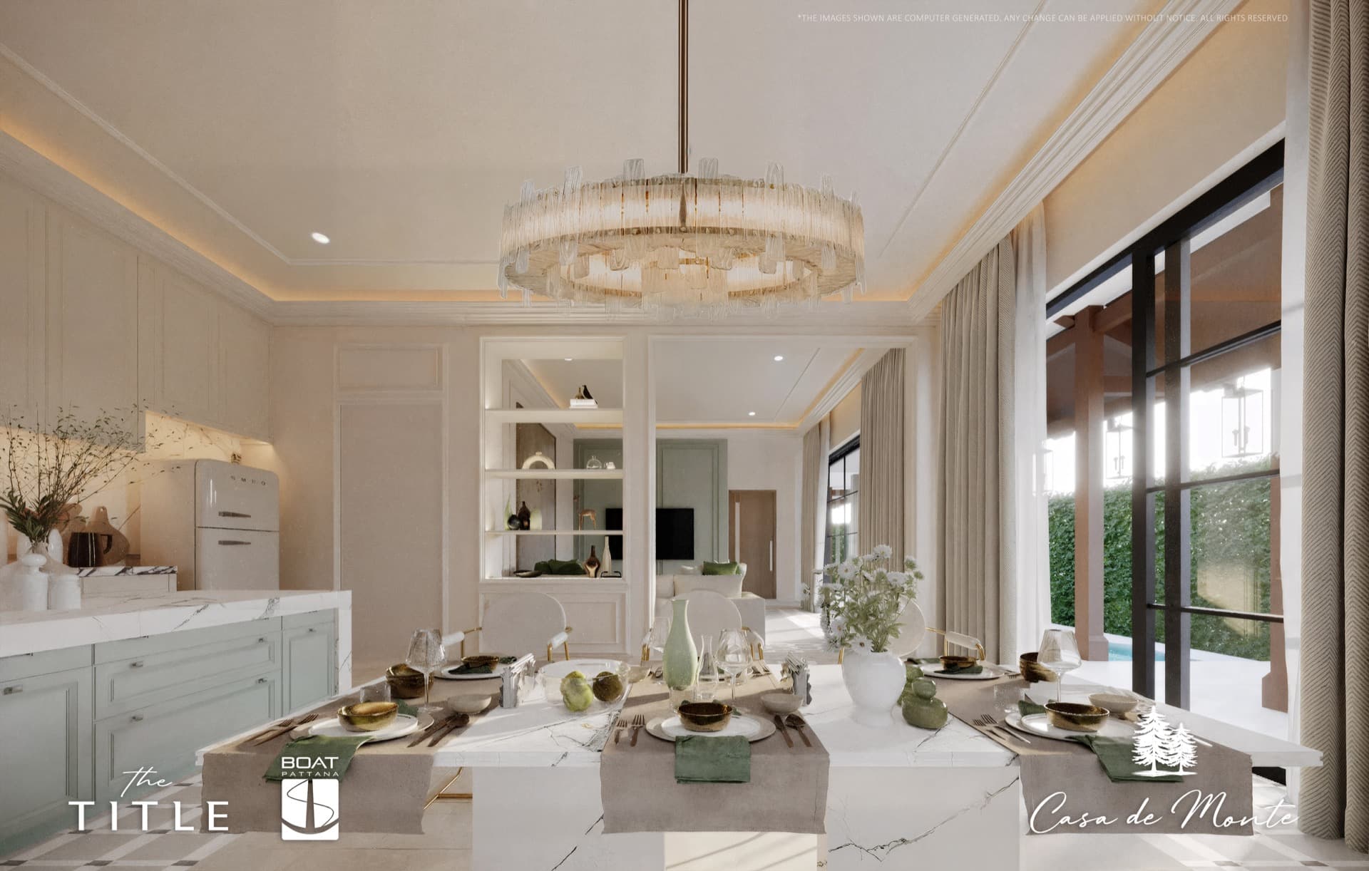 Aurelia villa interior — elegant kitchen and dining