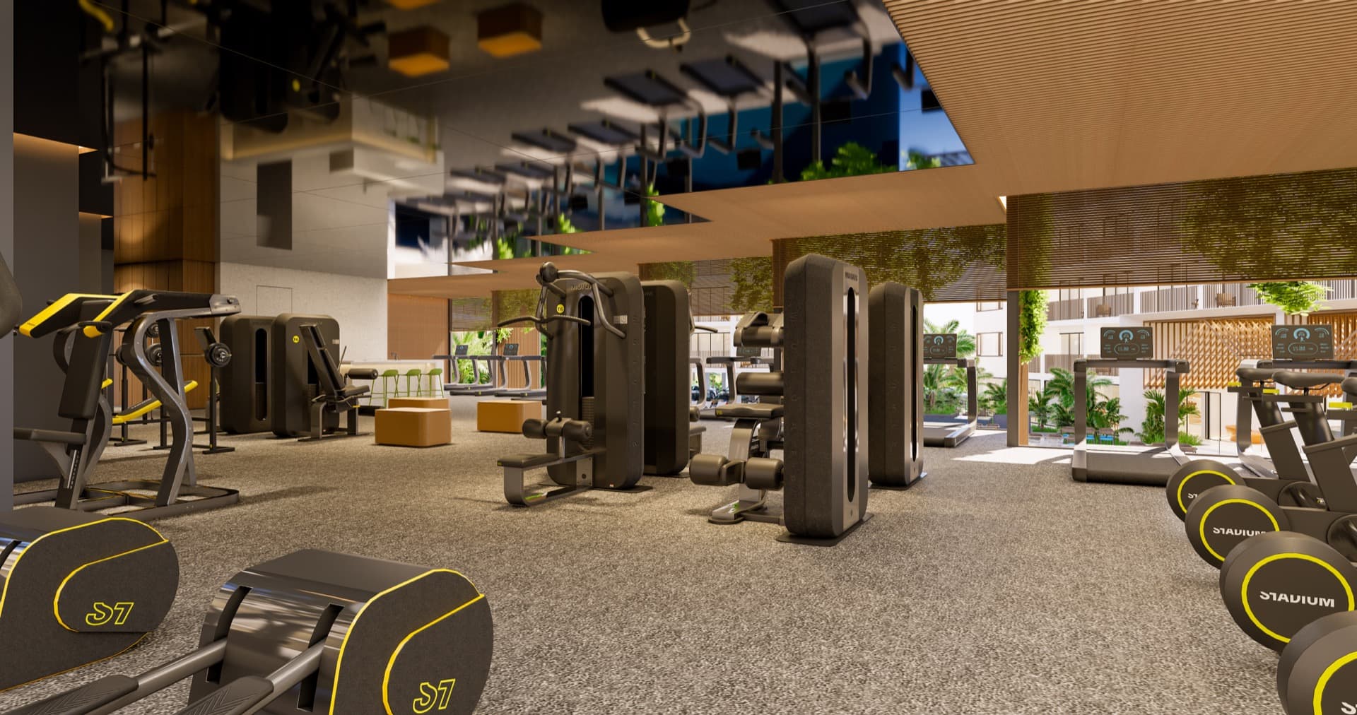 Premium gym with mirror ceiling