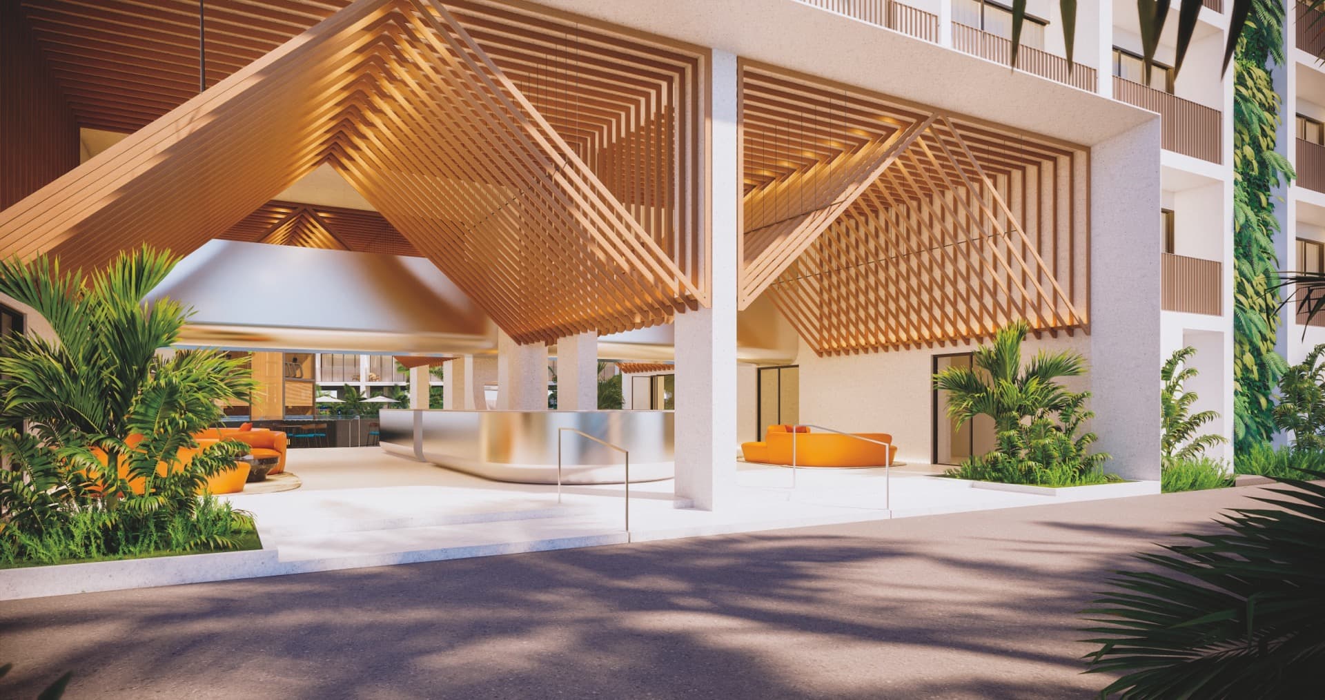 Wyndham Fantasea entrance with timber lattice roof