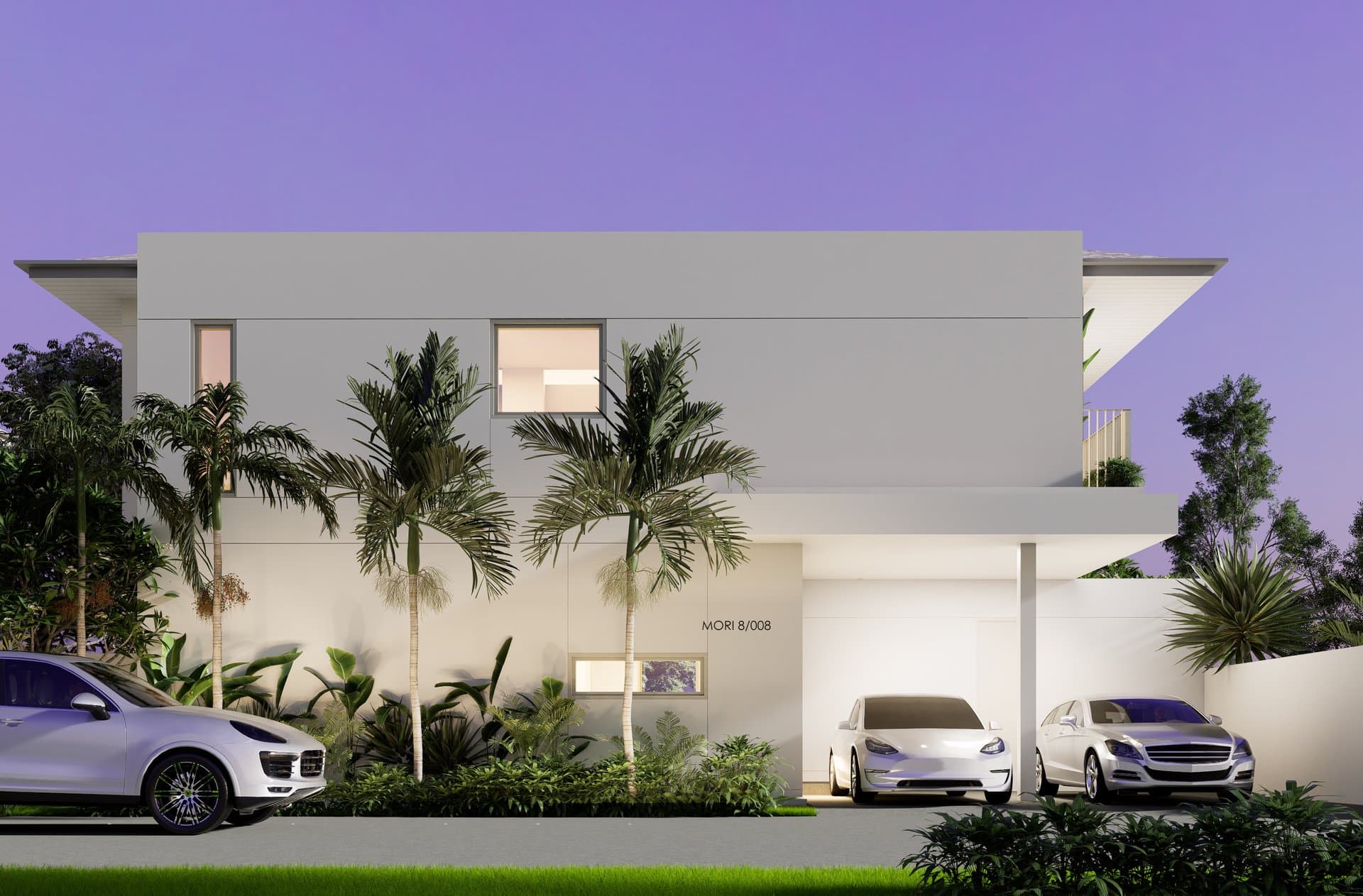 MORI villa night view — illuminated modern architecture